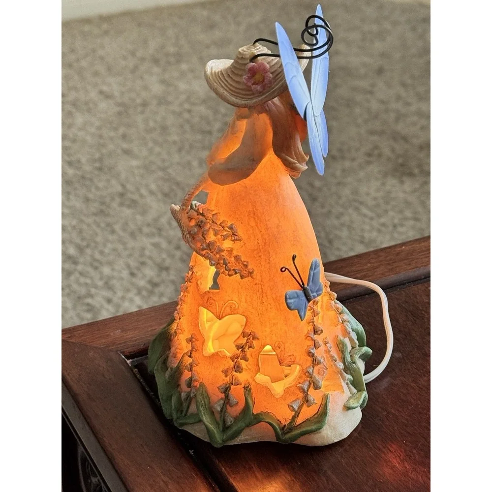 Vintage Ceramic Garden Fairy Butterfly Floral Table Desk Lamp Night‎ Light